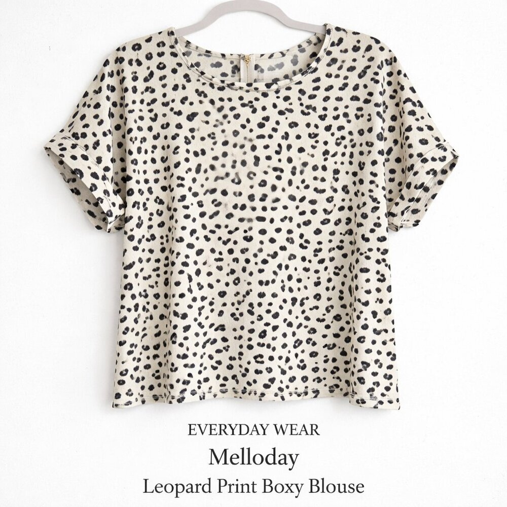Anthropologie Melloday Leopard Print Boxy Blouse Cream Black Size L